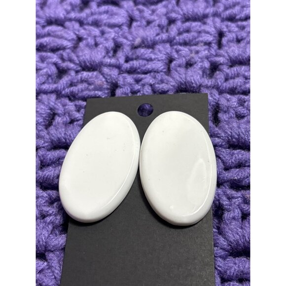 Jewelry - Vintage white Plastic Oval Stud Earrings Statement 1.75 inches Long